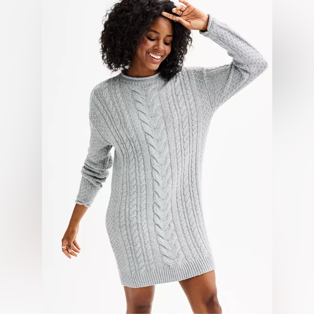 Gray cable knit Mini Sweater dress